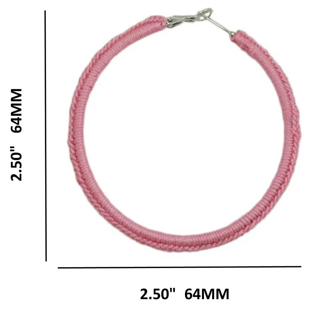 Large Pink Crochet Hoop Pierced Earring - STXE25