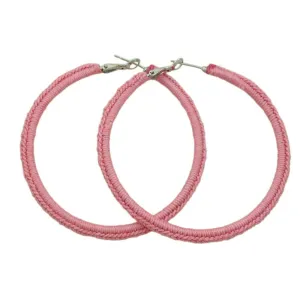 Large Pink Crochet Hoop Pierced Earring - STXE25