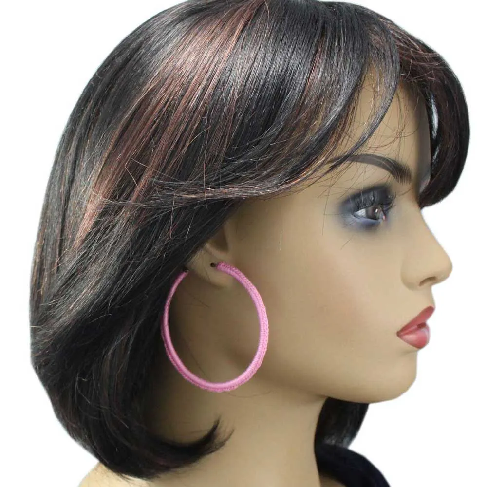 Large Pink Crochet Hoop Pierced Earring - STXE25