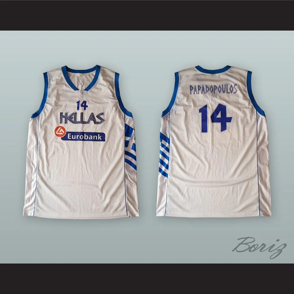 Lazaros Papadopoulos 14 Greece White Basketball Jersey