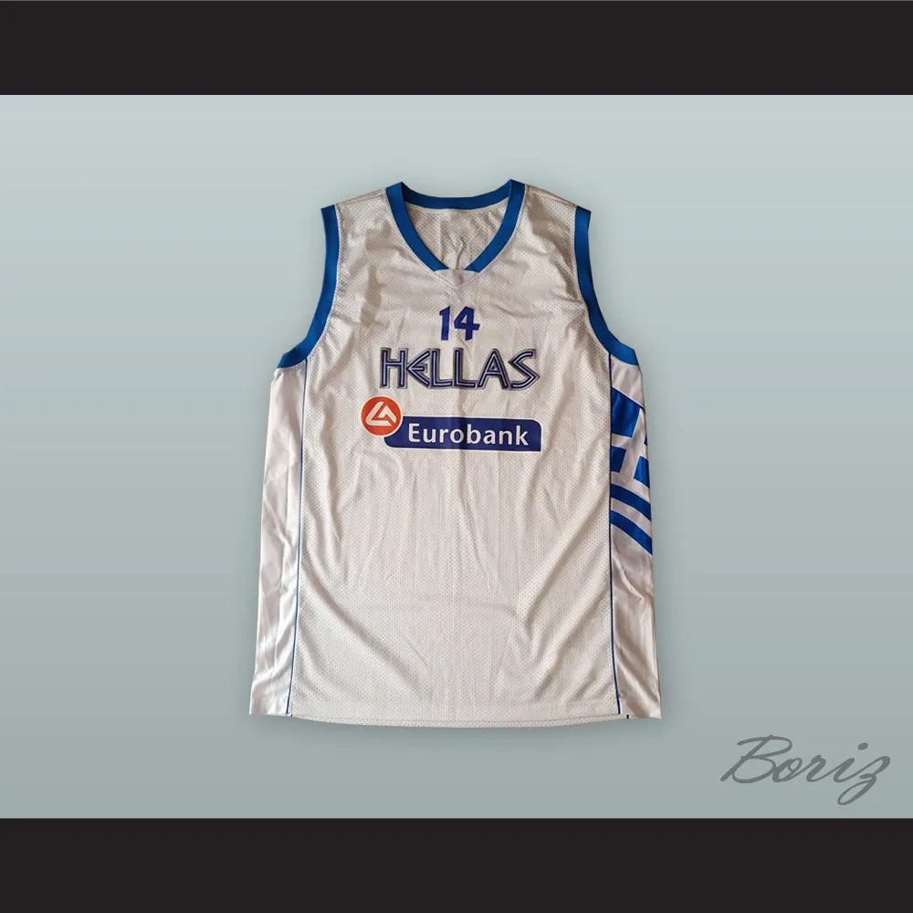 Lazaros Papadopoulos 14 Greece White Basketball Jersey