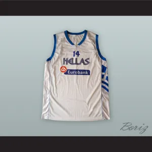 Lazaros Papadopoulos 14 Greece White Basketball Jersey