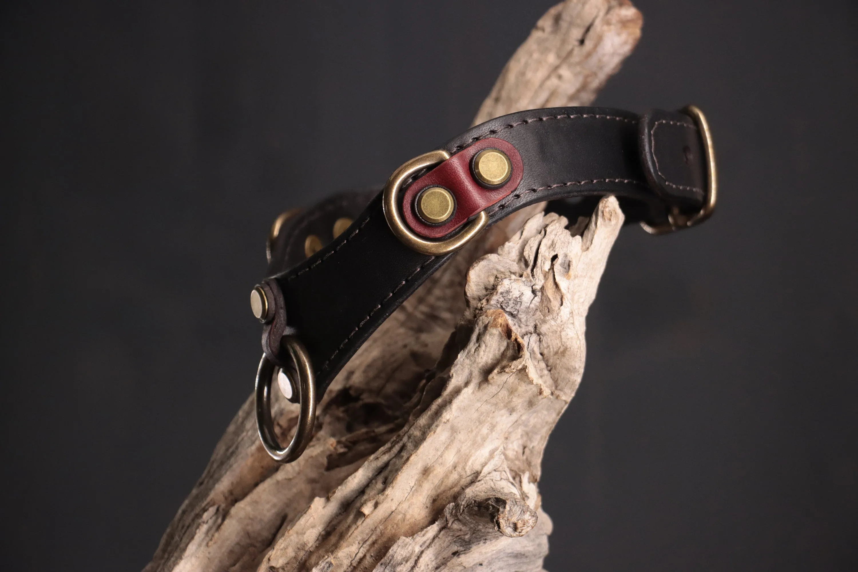 Leather BDSM Collar - Black & Oxblood Leather