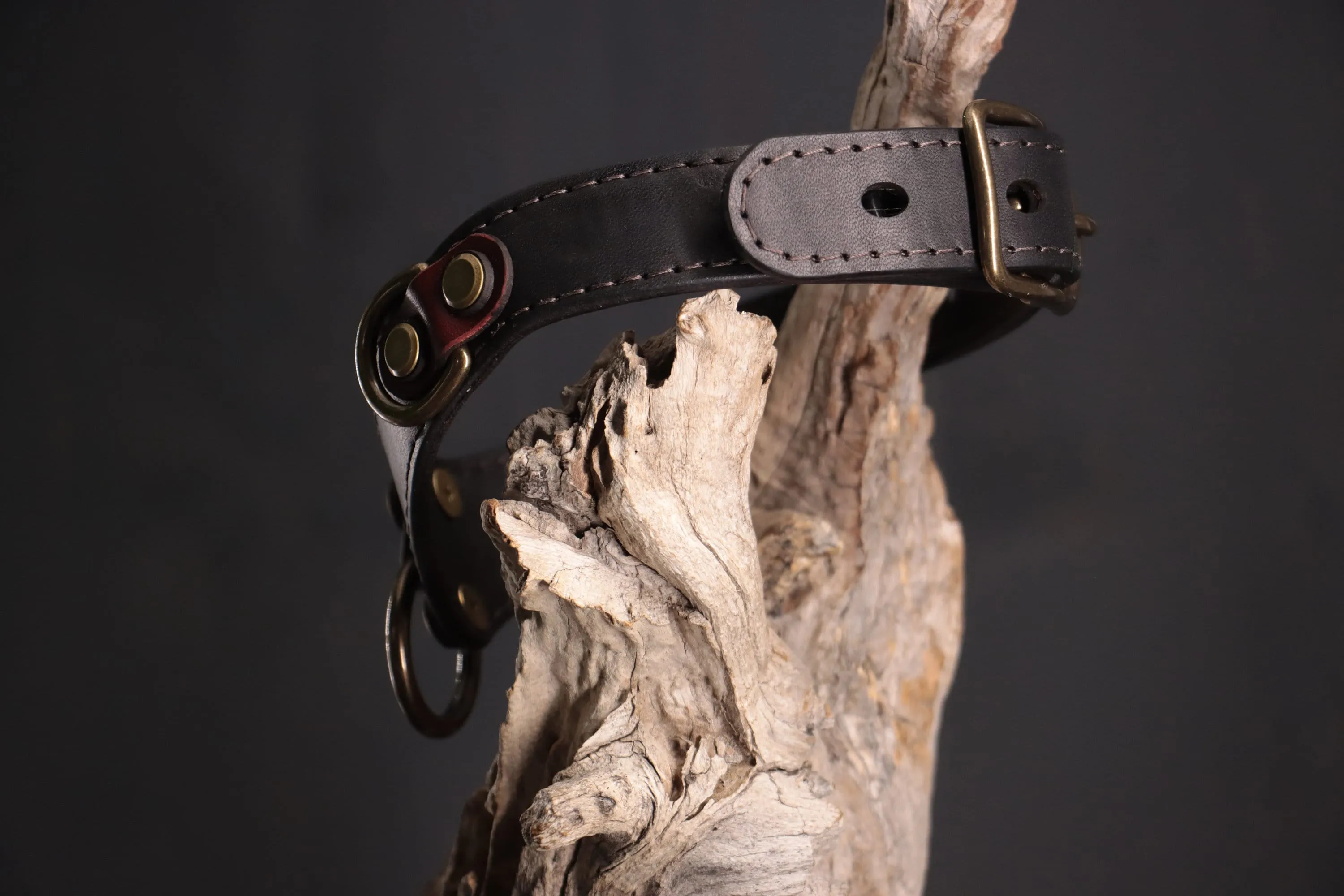 Leather BDSM Collar - Black & Oxblood Leather