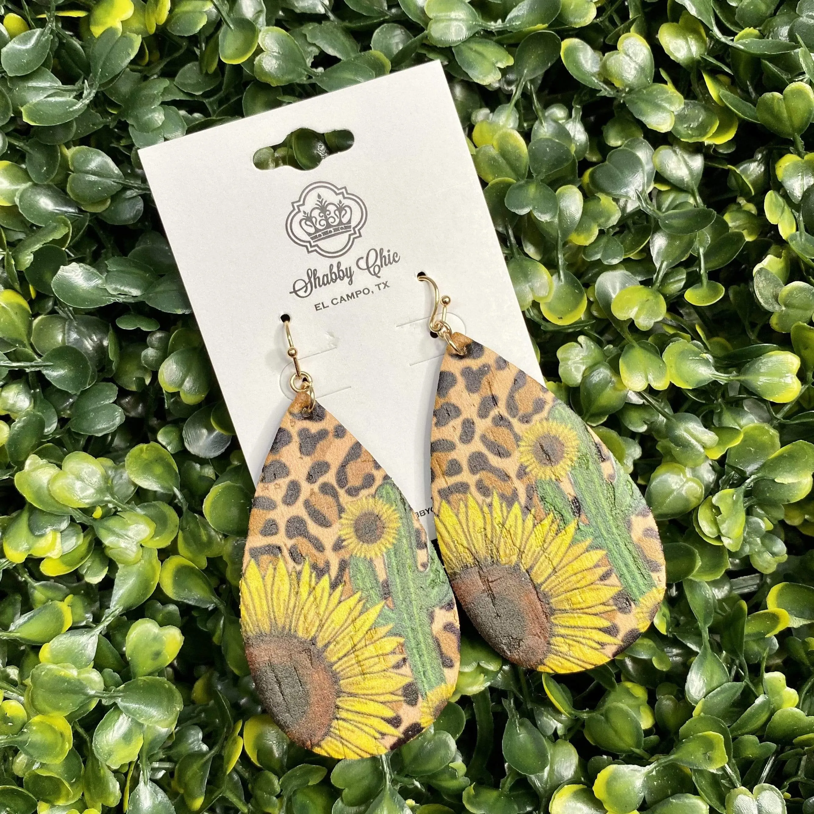 Leopard and Sunflower Cork earrings