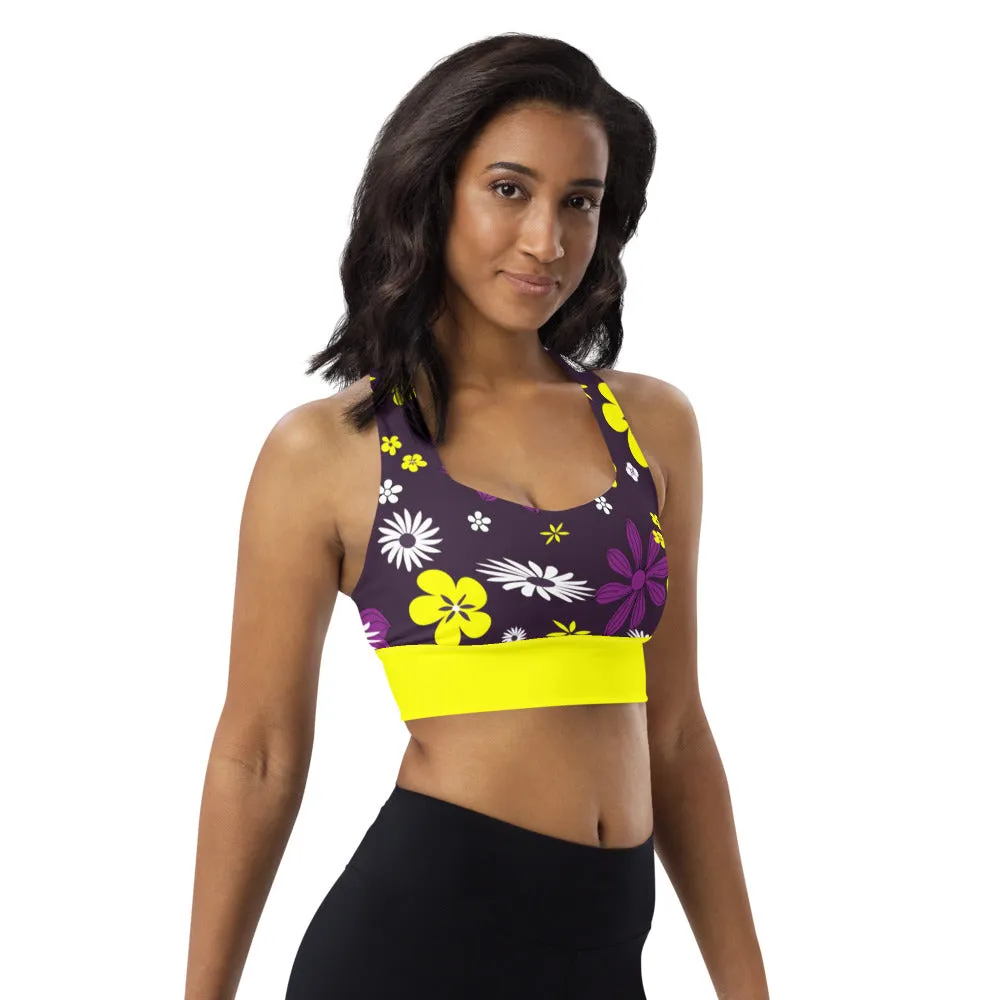 Longline sports bra Flowers Purple
