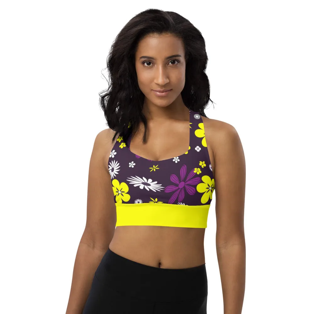 Longline sports bra Flowers Purple