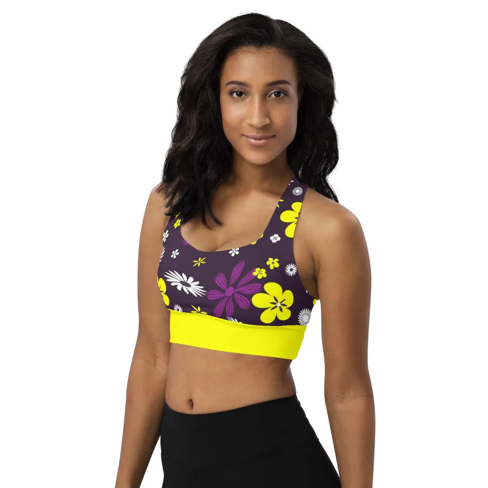 Longline sports bra Flowers Purple