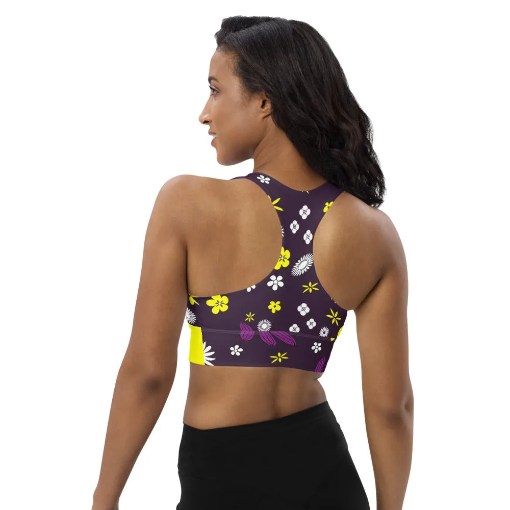 Longline sports bra Flowers Purple