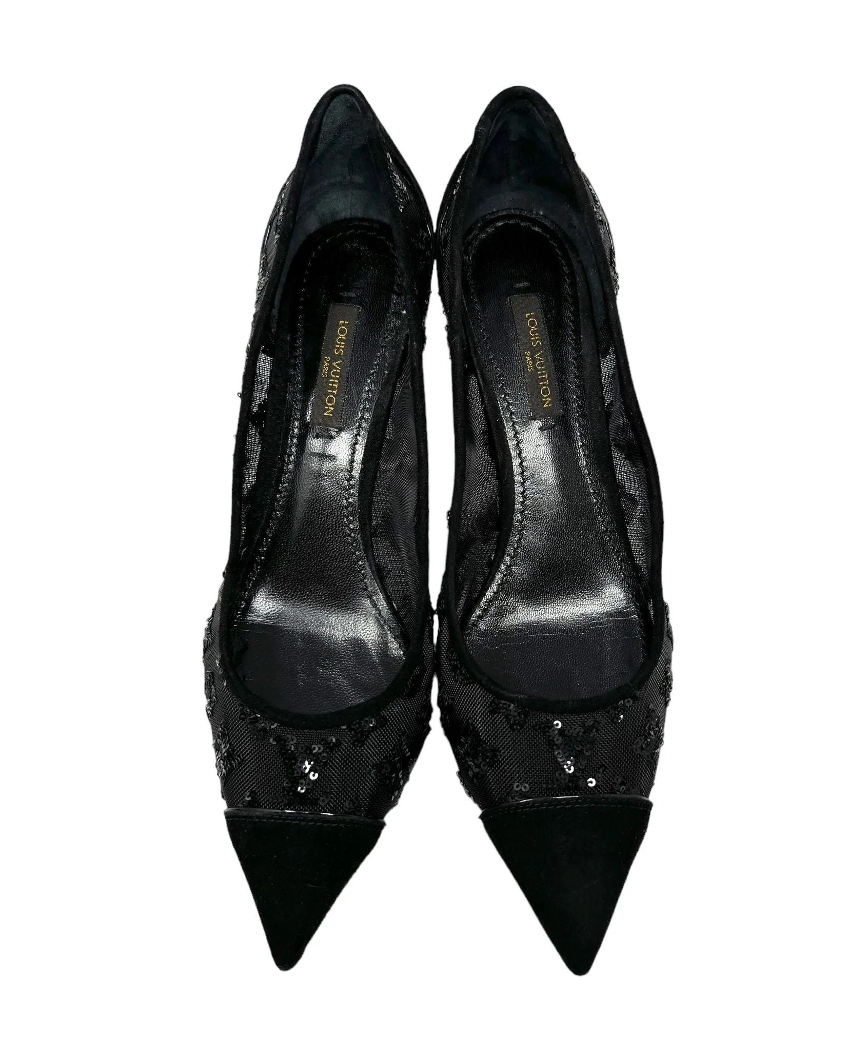Louis Vuitton Black Logo Mesh Heels