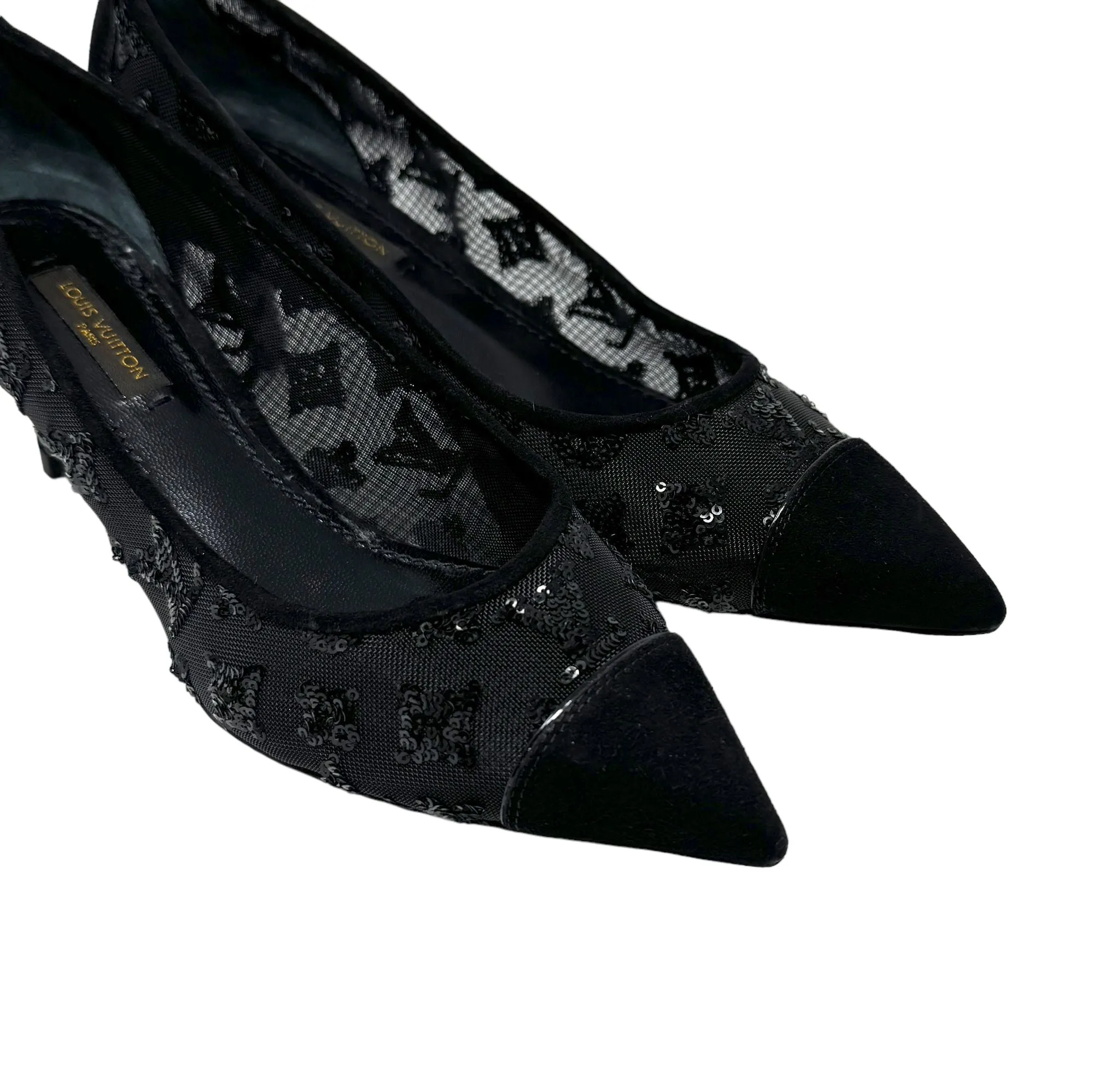 Louis Vuitton Black Logo Mesh Heels