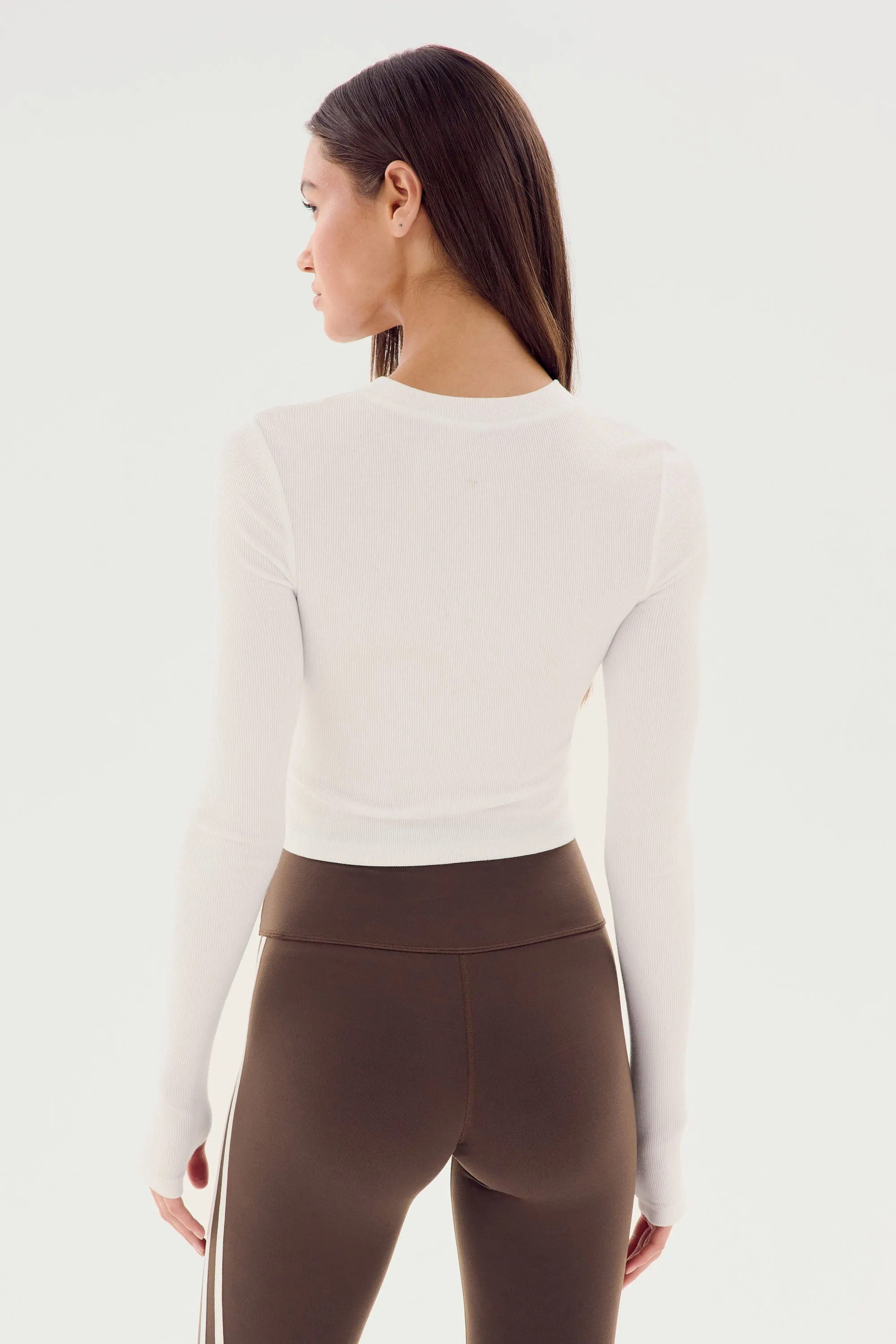 Louise Rib Long Sleeve Crop - White