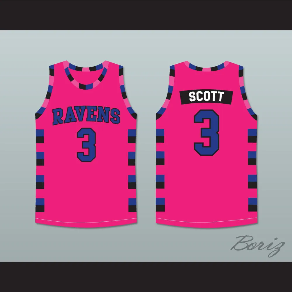 Lucas Scott 3 One Tree Hill Ravens Pink Basketball Jersey