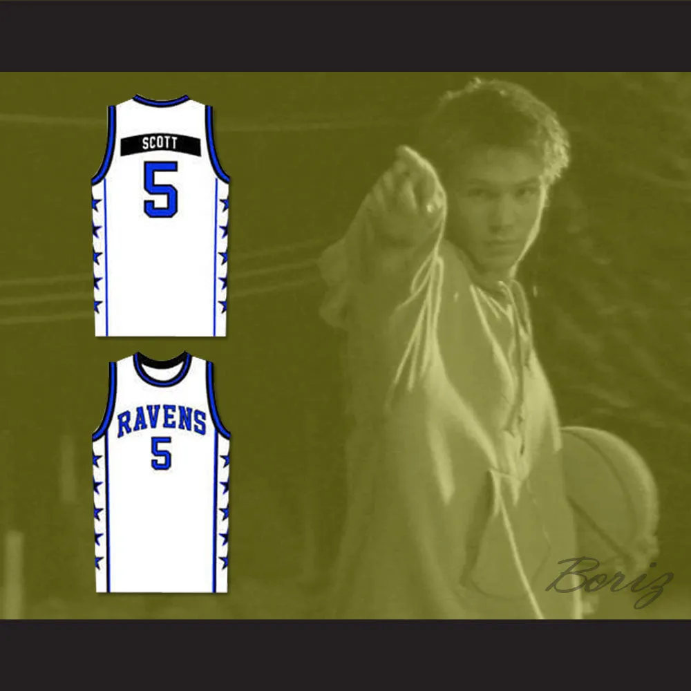 Lucas Scott 5 One Tree Hill Ravens White Basketball Jersey