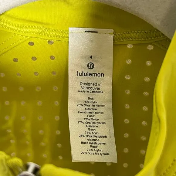 Lululemon NEW Unleash Strength Sports Bra B/C Cup Medium Support Size 4 Yellow