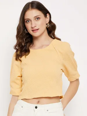 Madame   Puff Sleeves Yellow Crop Top