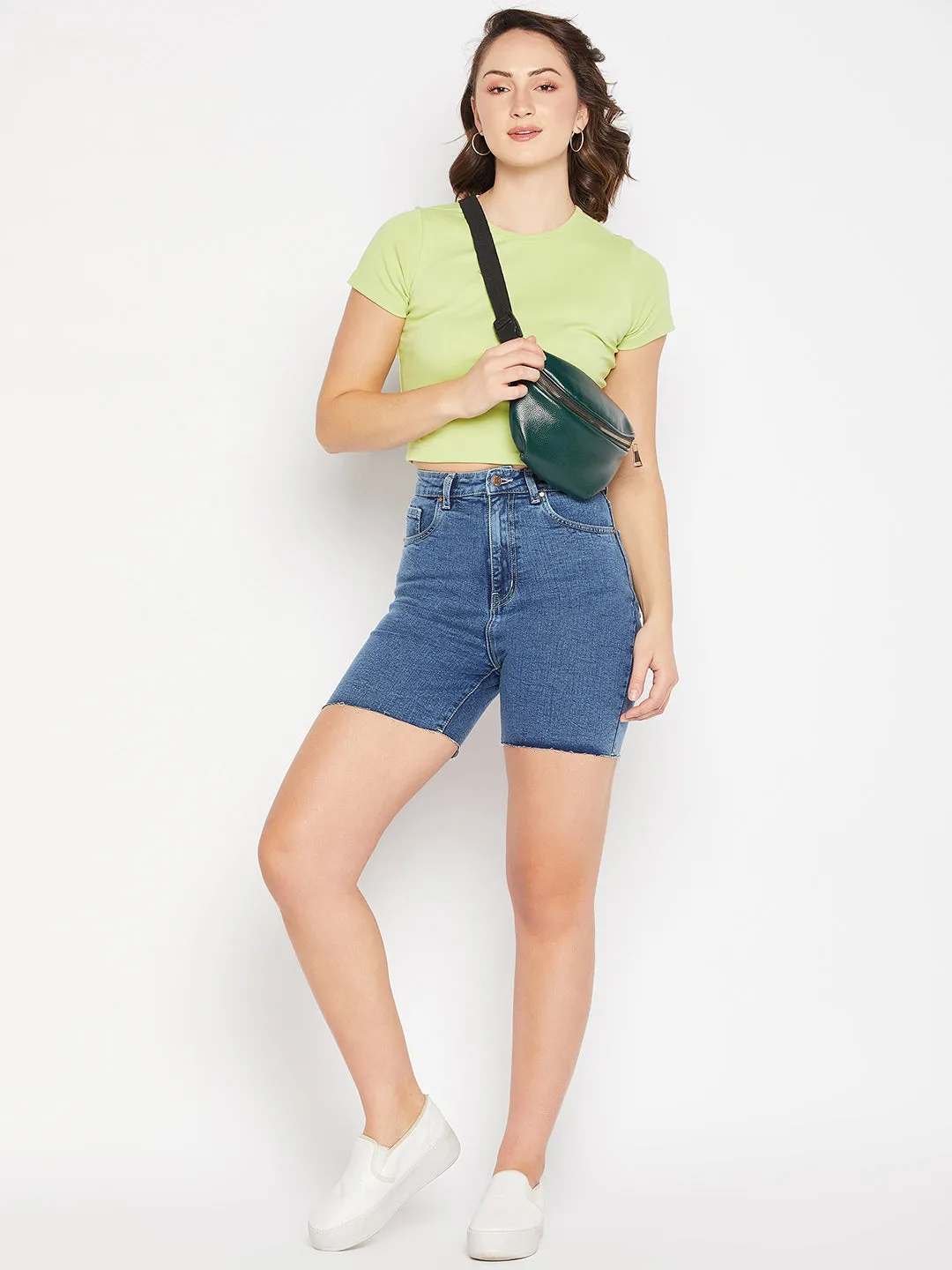 Madame Solid Green Round Neck Top