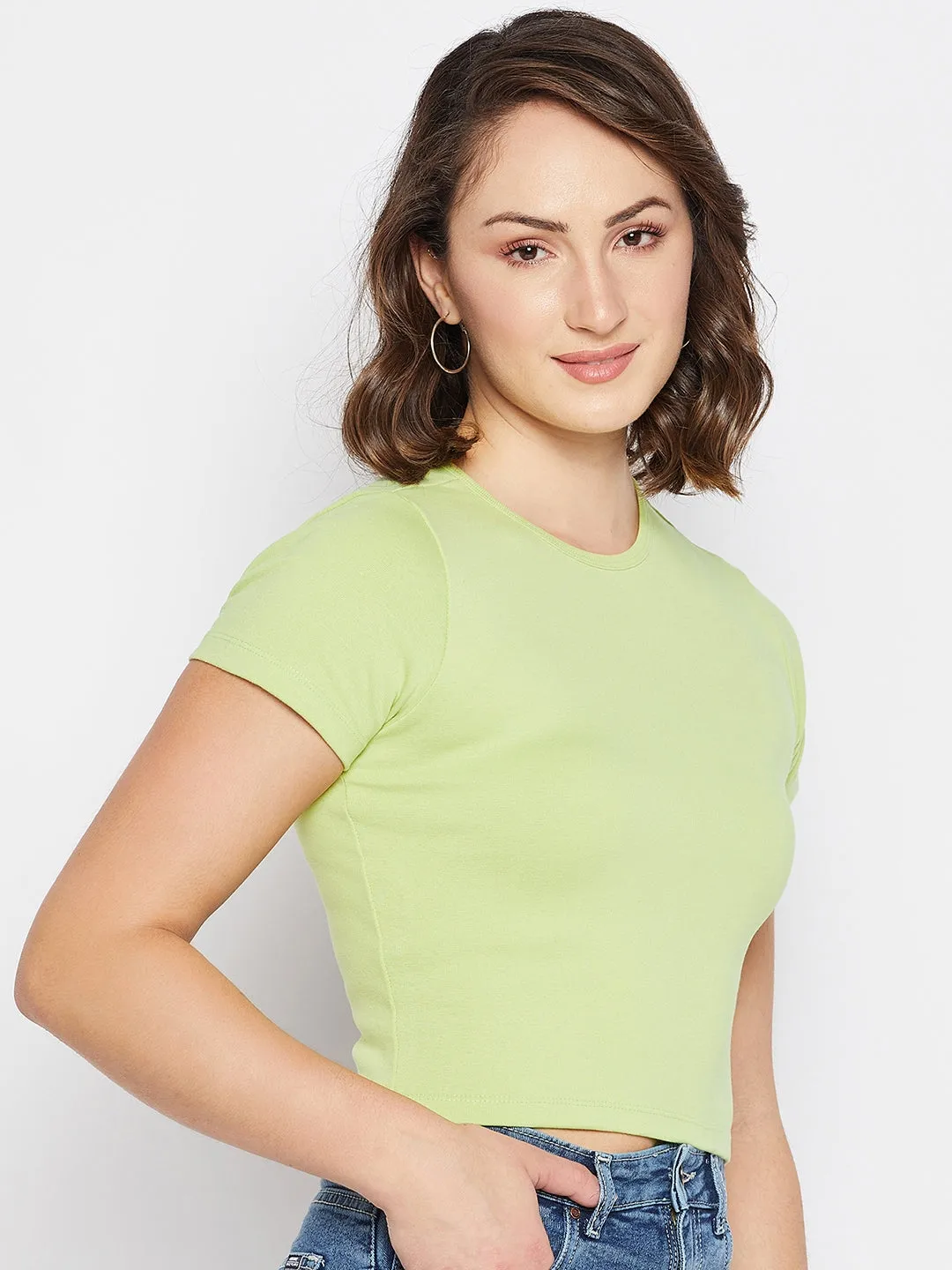 Madame Solid Green Round Neck Top