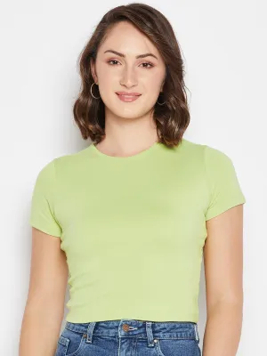 Madame Solid Green Round Neck Top