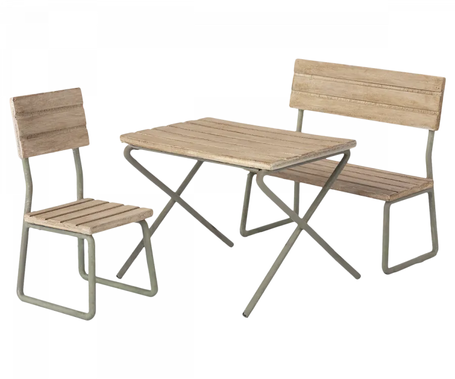 MAILEG Miniature garden set - Table with chair and bench