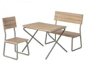 MAILEG Miniature garden set - Table with chair and bench
