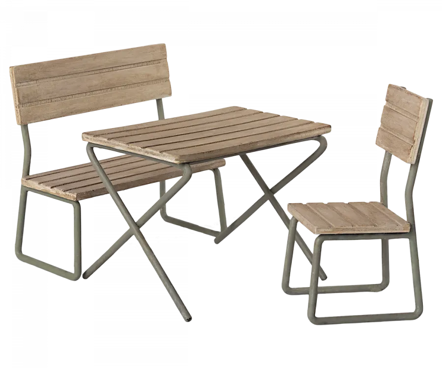 MAILEG Miniature garden set - Table with chair and bench