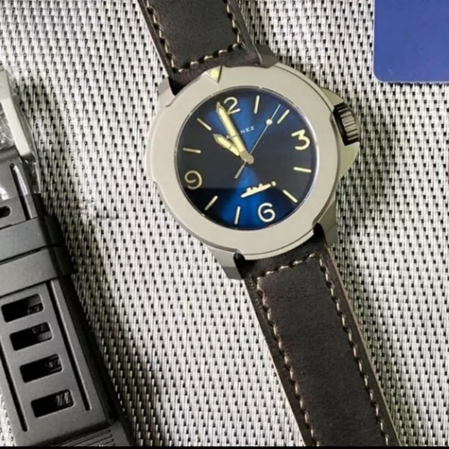 Maranez Bangla 47 titanium automatic watch Blue Sunray dial
