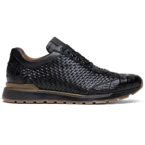 Marco Di Milano Roma Black Genuine Caiman Crocodile / Woven Leather Fashion Sneakers