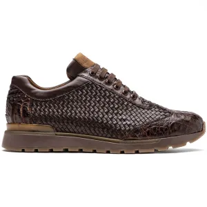 Marco Di Milano Roma Brown Genuine Caiman Crocodile / Woven Leather Fashion Sneakers