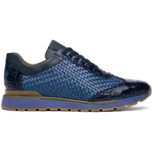 Marco Di Milano Roma Navy Genuine Caiman Crocodile / Woven Leather Fashion Sneakers