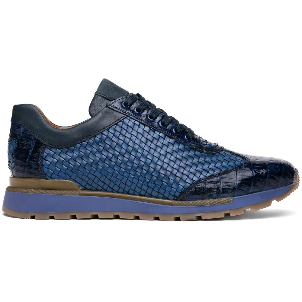 Marco Di Milano Roma Navy Genuine Caiman Crocodile / Woven Leather Fashion Sneakers