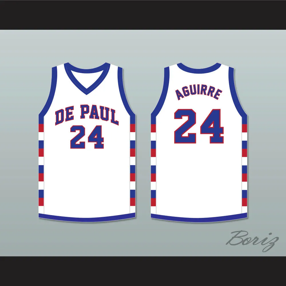Mark Aguirre 24 DPaul school  White Basketball Jersey