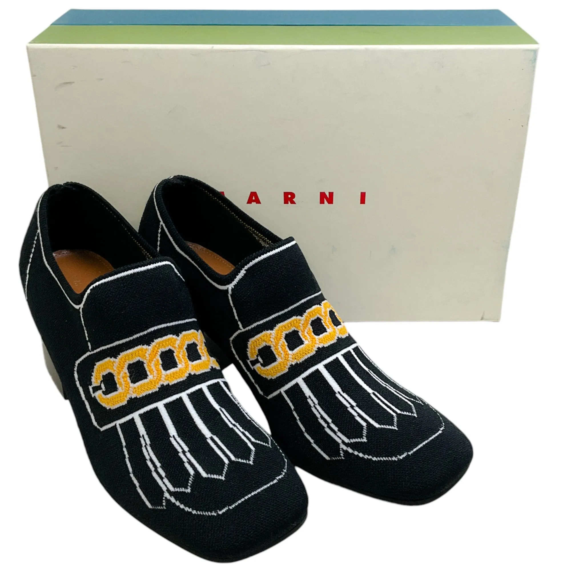 Marni Black / Lily White Low Sock Loafer Pumps