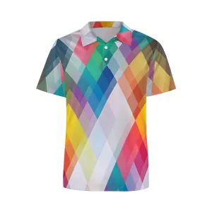 Men's Button-Down Short Sleeve Geometric Print Polo Shirt 2312000154