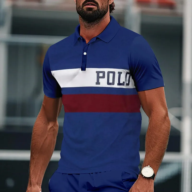 Men's Color Block Print Sports Polo Shirt