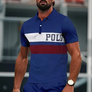 Men's Color Block Print Sports Polo Shirt
