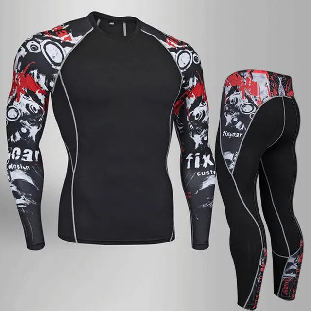 Men's Compression Run jogging Suits Clothes Sports Set 4xl Long t shirt And Pants Gym Fitness workout Tights clothing