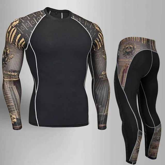 Men's Compression Run jogging Suits Clothes Sports Set 4xl Long t shirt And Pants Gym Fitness workout Tights clothing
