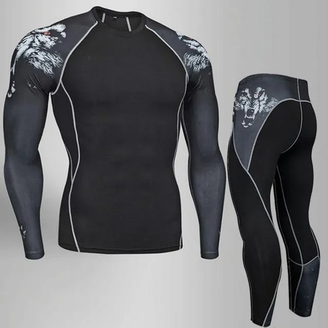 Men's Compression Run jogging Suits Clothes Sports Set 4xl Long t shirt And Pants Gym Fitness workout Tights clothing