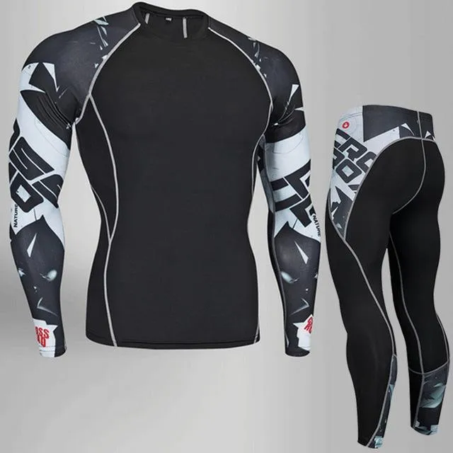 Men's Compression Run jogging Suits Clothes Sports Set 4xl Long t shirt And Pants Gym Fitness workout Tights clothing