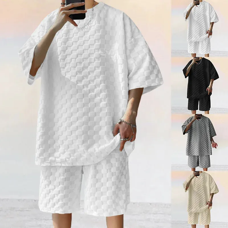 Men's Leisure Sports T-shirt & Checkered Shorts Set