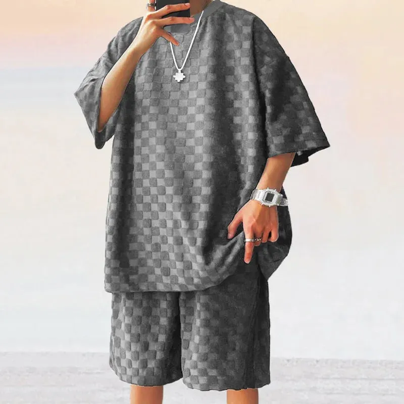 Men's Leisure Sports T-shirt & Checkered Shorts Set