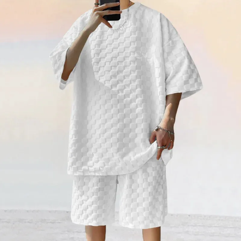 Men's Leisure Sports T-shirt & Checkered Shorts Set