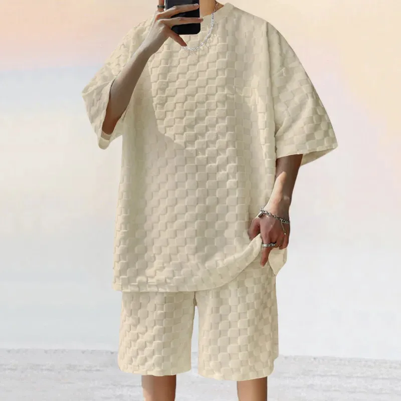 Men's Leisure Sports T-shirt & Checkered Shorts Set