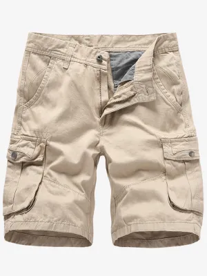 Men's Solid Color Multi-pocket Breathable Cotton Resort Outdoor Casual Cargo Shorts