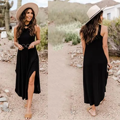 Miami Sunshine Maxi Dress, Off Shoulder Sexy Summer Casual Comfort Halter Long Dress Fit, date, party, picnic, and shopping (Light Blue, L)