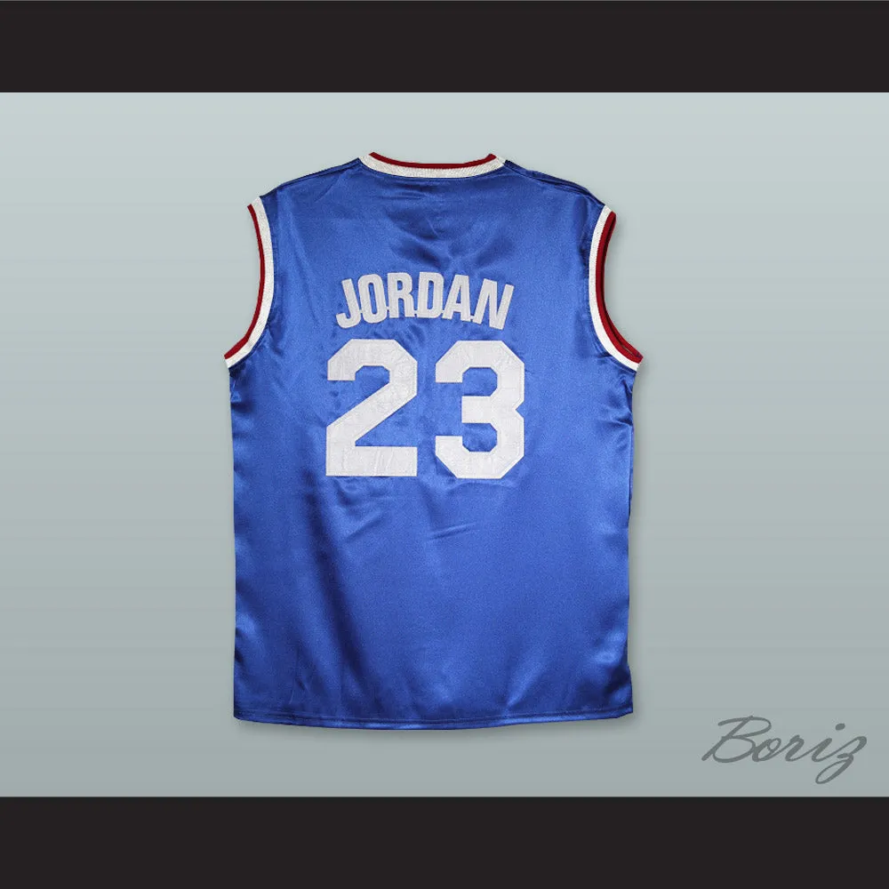 Michael Jordan 23 Tune Squad Blue Silk Basketball Jersey