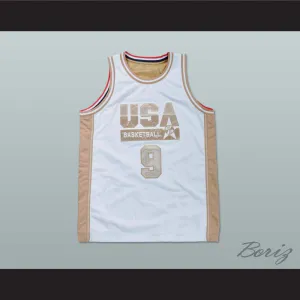 Michael Jordan 9 USA White and Gold Basketball Jersey