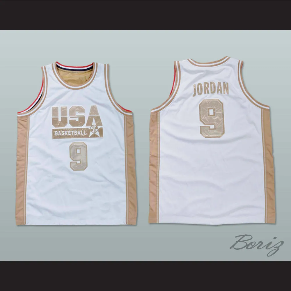Michael Jordan 9 USA White and Gold Basketball Jersey
