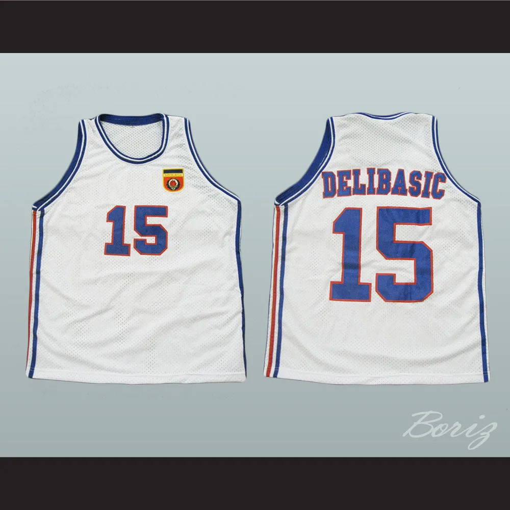 Mirza Delibasic 15 Yugoslavia White Basketball Jersey